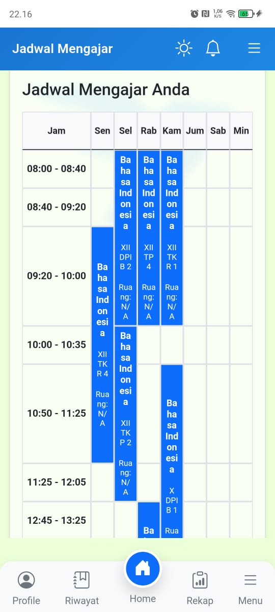 Jadwal Mengajar Detail